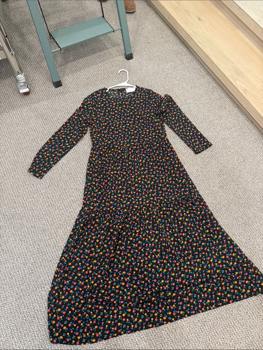 ASOS Black Floral Long Sleeve Tiered Maxi Dress